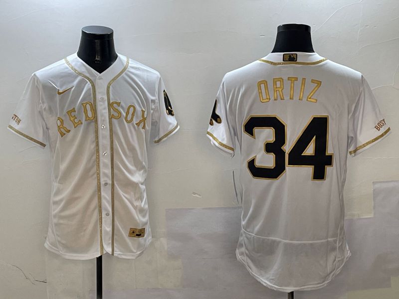 Men Boston Red Sox #34 Ortiz White Gold Elite 2025 Nike MLB Jersey style 1-0